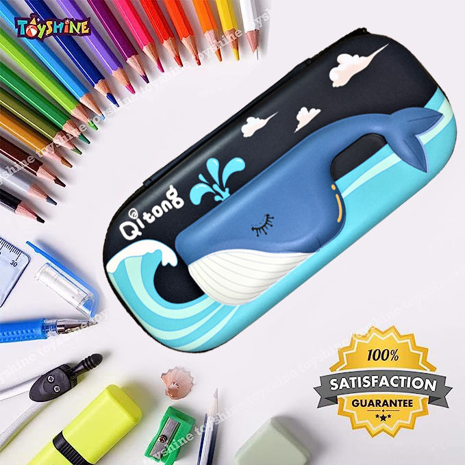 Qitong%20Blue%20Whale%20Green%203D%20Pencil%20Case/Box%20with%20Compartments%20-%20Kids%20School%20Supply%20Organizer%20Students%20Stationery%20Box%20-%20Girls%20Boys%20Pen%20Case%20Black%20Color%20-%20Image%202