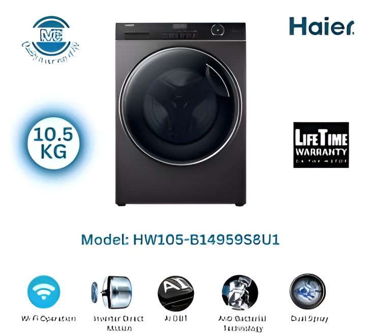 HAIER 10.5 KG AI Direct Motion Front Load Washing Machine With AI Dynamic Balance Technology | HW105-B14959S8U1