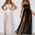 Summer 2PCS Dress Womens Perspective Mesh Gauze Sleeveless Backless Party Dress Black White Long Maxi Dresses Sundress.