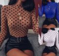 Women Blouses Mesh Polka Dot Print Shirts For Woman Long Sleeve Tops Ladies Blouses Slim Women Casual Blouse Shirt Tops. 