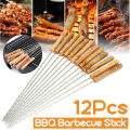 Stainless Steel BBQ Skewers for Grilling with Wooden Handle - 12pcs.