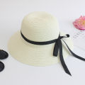 Summer women's sunshade straw hat black ribbon bow big brim hat Japanese adult pot hat women's sunscreen fold.