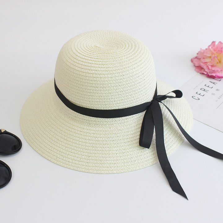Summer%20women's%20sunshade%20straw%20hat%20black%20ribbon%20bow%20big%20brim%20hat%20Japanese%20adult%20pot%20hat%20women's%20sunscreen%20fold%20-%20Image%206