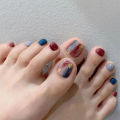 24Pcs Shiny Artificial False Toe Nails Navy Blue Bloom Toenails With Design Press On Manicure Tools.