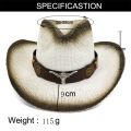 【Hot item】 Fashion Men Women Retro Western Cowboy Riding Hat Leather Wide Brim Cap Hat Straw Sun #R10. 