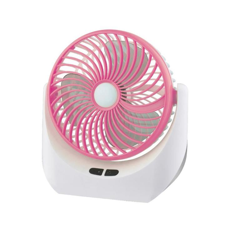 The JY Super JY-1880 is a 6-inch, rechargeable, mini table fan with a built-in 18650 lithium battery that has a capacity of 2400 mAh. It has three fan speeds, a dimmable LED light, and comes with a USB charger. The fan is made of ABS plastic and has a pow