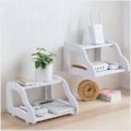 Wifi Router Stand -Storage Rack Display Double Layer Floating Wall Mount Shelf Wood Desk Set - Cloth Stand. 