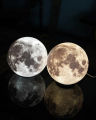 3D Printed Illuminated Moon Table Lamp - High-Resolution Surface, Textured Wavy Stand, Custom Sizes (6-Inch & 8-Inch). 