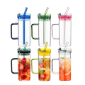 Parth Enterprises Square Handle Can Shaped Glass Tumbler Drinking Glasses with Glass Straw for Water, Juice, Iced Coffee, Soda, Cold Beverages (Set of 1 400ml). 