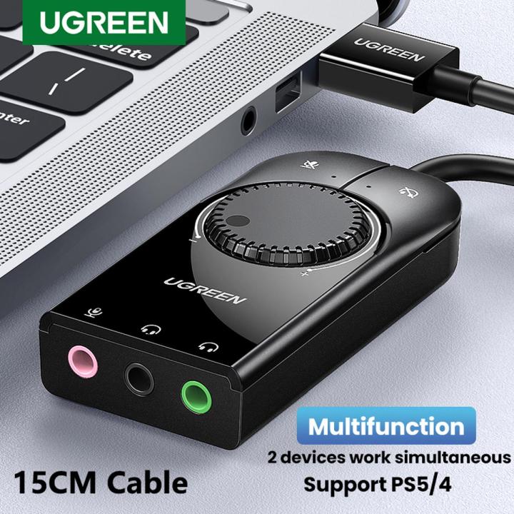 【Lejia】UGREEN USB External Sound Adapter Splitter Converter with Volume Control for Windows,Mac, PS4, Lap_top, Headset,Plug & Play, No Drivers Needed