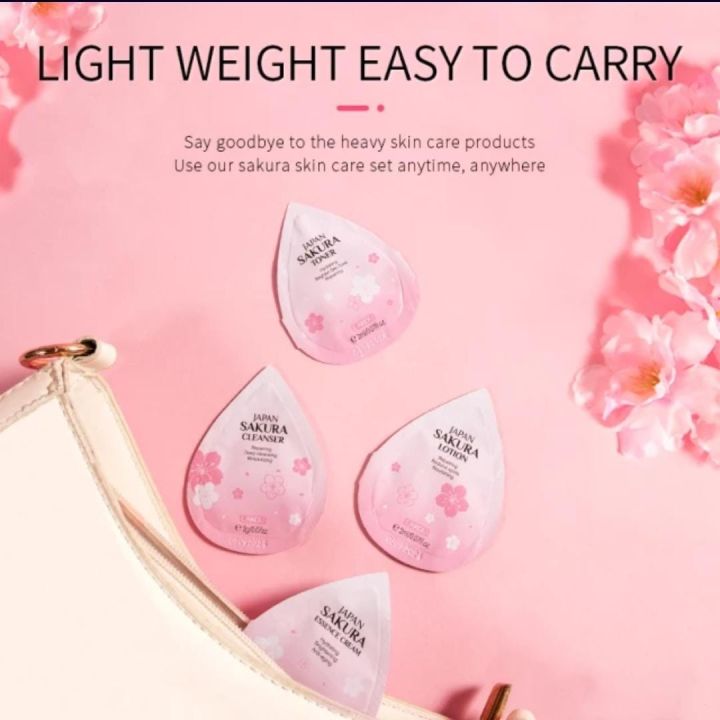 LAIKOU%20Japan%20Sakura%20Skin%20Care%20Mini%204%20Pcs%20Set%20(Face%20Cleanser%20/Toner/%20Lotion/%20Essence%20Cream)-2gm/Each%20-%20Image%203