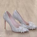 Crystal Bow High Heels Women's Stiletto Heel Fairy Style Maiden Bridesmaid Wedding Shoes Xiuhe Wedding Dress Two-Way Wear. 