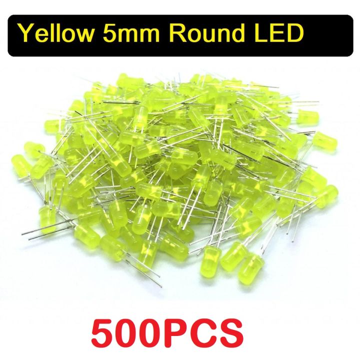 500Pcs- LED Yellow LED 5mm Round LED Light Emitting Diode Basic Red Light Bulbs For Electronics Project Indicator Front Panels Light DIY 2 Pin Leads