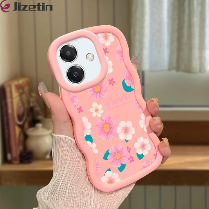 Jizetin for OPPO A3 Pro A3 A3X 4G 5G Back Cover Pink White Flowers Macaron Bright Color Wavy Shape Soft Mobile Phone Cases
