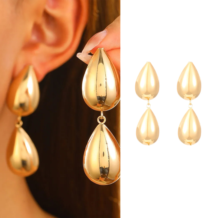 New 2024 Elegant Female Gold Metal Water Drop Earrings for Women Accessories Simple Jewelry