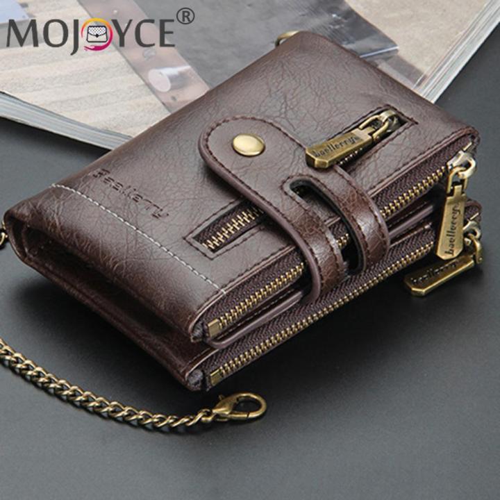 Retro%20Men%20Double%20Zipper%20Short%20Wallet%20Portable%20Multi-slot%20Mini%20Purse%20Card%20Holder%20with%20Chain%20Fashion%20Solid%20Color%20PU%20Leather%20Burse%20-%20Image%206