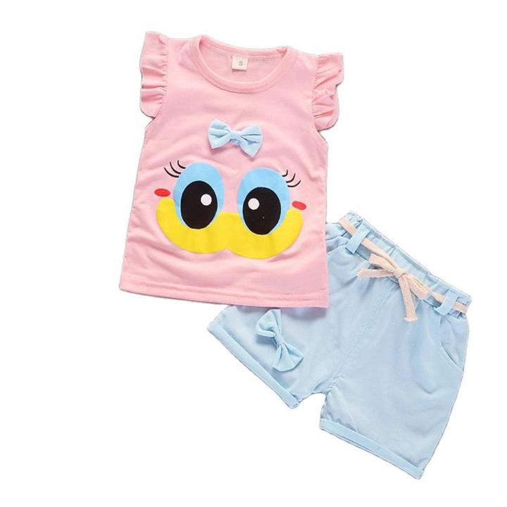 Summer Cute Cartoon 2PCS Kids Baby Girls Floral T-shirt Top Shorts Pants Set Clothes Girls Clothing Sets