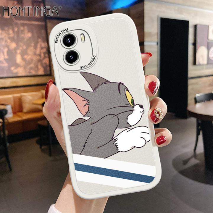 Hontinga for Vivo Y15A Y15S Y01 Back Cover PU Leather Cute Phone Case Soft Silicone Edge Mobile Cover