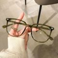 Retro Olive Green Brand Anti Blue Light Glasses Version for Men and Women Korean Fashion Plain Face Thin Square Eye Frame.