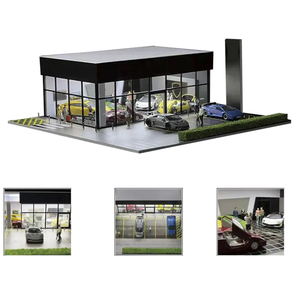 G FANS 1:64 Car Garage Models Shop Parking Building Led