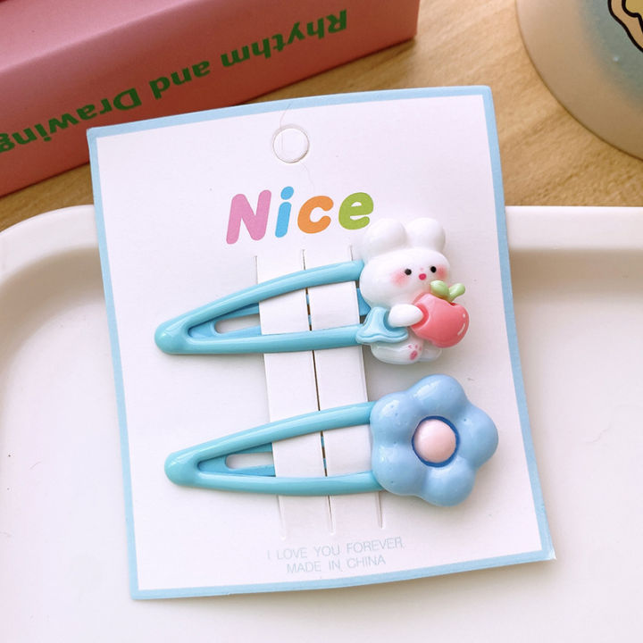 2pcs/set Cute Carton Rabbit Hair Clips For Girls Sweet Flower BB Clip Children Barrettes Hairpin Girls Kids Hair Accessories