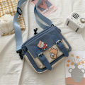 Crossbody Bag Female Cute Girl Canvas Bag Student Korean Version Shoulder Small Square Bag Multifunctional Woman Black Handbags.