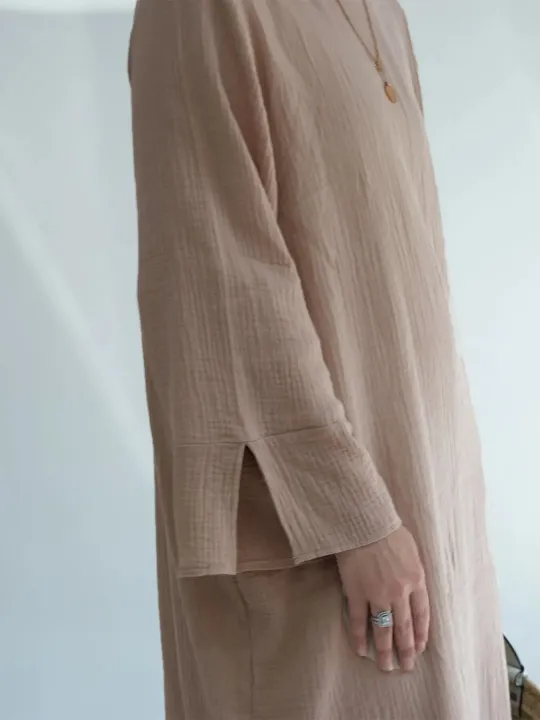 Dubai%20Causal%20Comfortable%20Abaya%20For%20Women%20100%25%20Cotton%20Saudi%20Turkish%20Clothing%20Solid%20Fashion%20Split%20Sleeve%20Muslim%20Dress%20With%20Pockets%20-%20Image%204