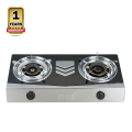 Gazi GST-215C Double Burner Gas Stove - Black and Silver (NG Only). 