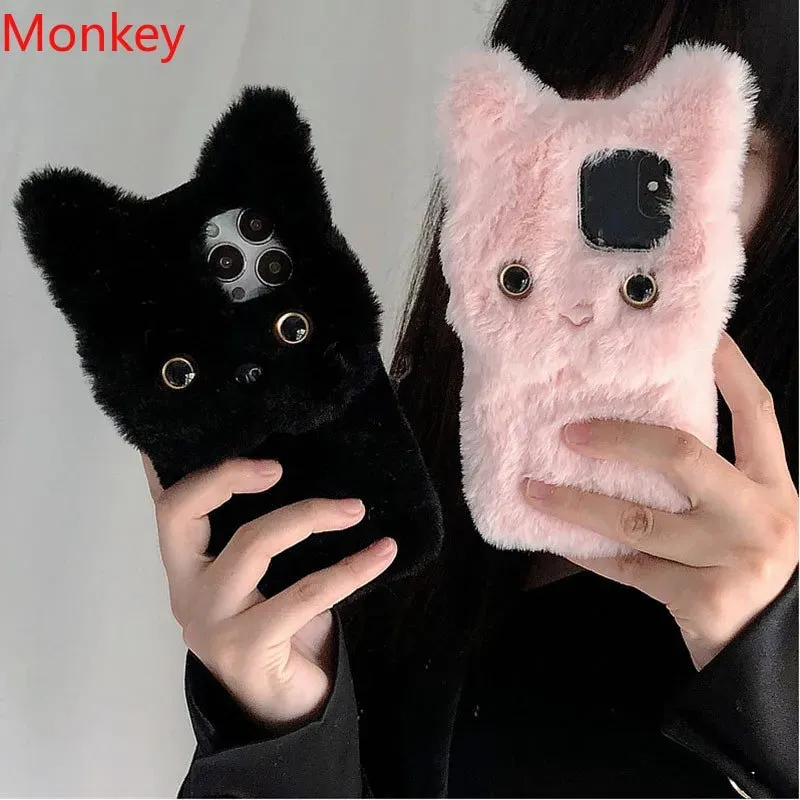 3D Cute Plush Cat Case iphone 13 pro For iPhone 11 12 14 15 Pro