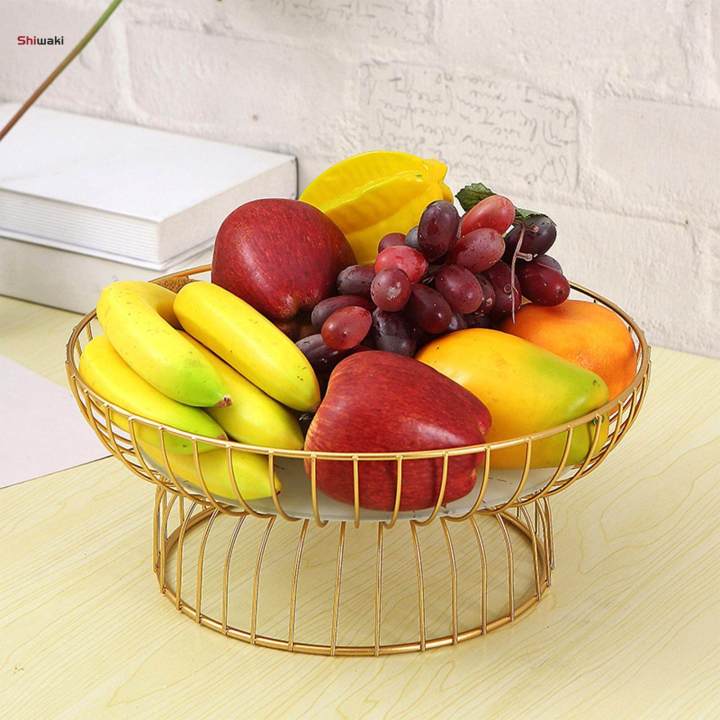 Iron Wire Fruit Basket Modern Creative Stylish Serving Bowl Container Round Sturdy Table Centerpiece