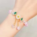 Korean Colorful Crystal Beaded Bracelet for Women Bohemian Shell Daisy Flower Pendant Elastic Bracelets Party Wedding Jewelry. 