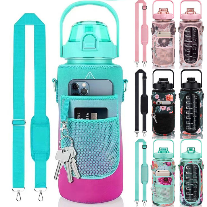 2L/64OZ Water Bottle Set Large Capacity Motivational Water Bottles with Straw and Sleeve Outdoor Sport Drinkware Gift