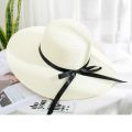 Summer Women Big Wide Brim Ribbon Sun Hat Black solid Beach Hat Girls Outdoor Travel Floppy Straw Hats UV Protection Panama. 