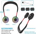 Hands Free Portable Neck Fan - Rechargeable Mini USB Personal Fan Battery Operated with 3 Level Air Flow, 7 LED Lights for Home Office Travel Indoor Outdoor. 