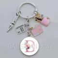 DIY New Charm Enamel Pen Holder Keychain Notebook Keychain A-Z Convex Glass Round Keyring Gift for Friends Teacher. 