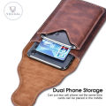 Vocoal Men Waist Bag Double Layer Phone Bag PU Belt Bag Under 6.5 inch Phone Pouch Retro Belt Waist Bag Hook Clip Holster Case Universal Sports Outdoor Mobile Phone Pocket. 