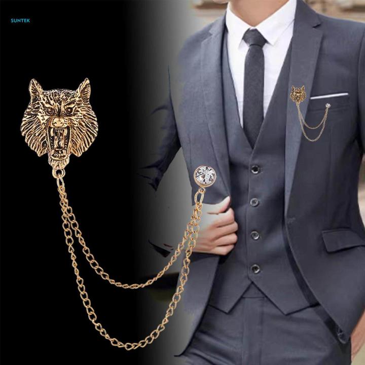 Animal Lapel Pin for Men, Retro Lion Brooch Jewelry Accessories Lapel Pin Chain Tassel Brooch for Career Suit Shirts Scarf Wedding