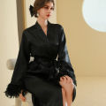 Bride Morning Robe Women's Homewear Clothes with Feather Decor Long Nightgown for Wedding Makeup Team Bridesmaid Robes.