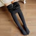 Fleece Lined Tights Stockings for Women Fake Translucent Fleece Winter Warm Tights High Waist , Black, 200g With feet. 