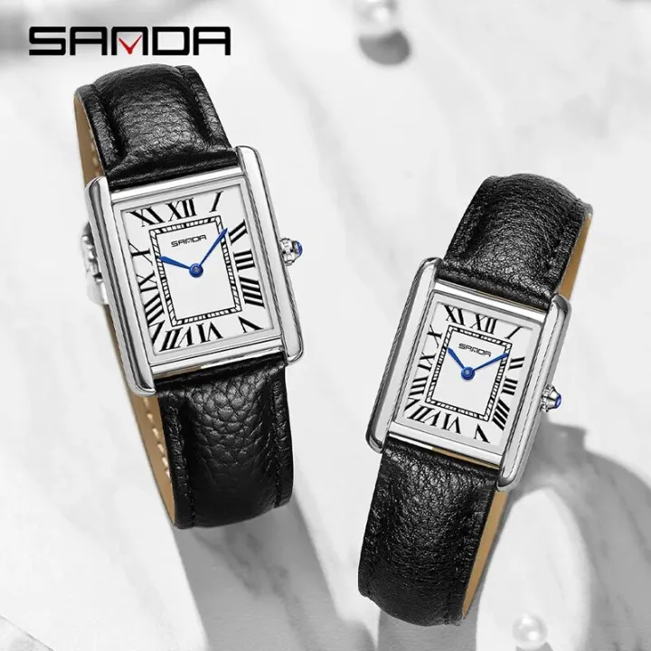 Sanda%201108%202023%20Rectangular%20Couple%20Watch%20Silver%20Case%20Watch%20Luxury%20Brand%20Fashion%20Leather%20Strap%20Quartz%20Clock%20Zegarek%20damski%20-%20Image%202