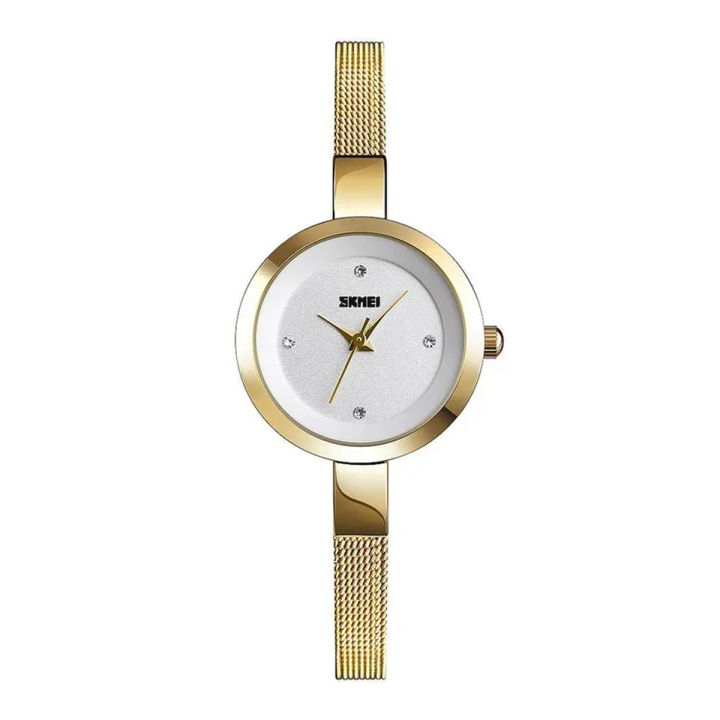 SKMEI 1390 RoseGold Stainless Steel Analog Watch For Women - White & RoseGold