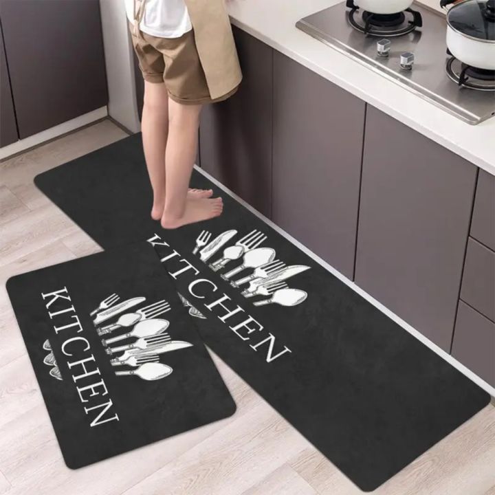 Kitchen Carpet Tableware Pattern Kitchen Runner Rug Non-slip Dirt-resistant Floor Mat Rectangle Washable Doormat Entrance