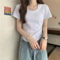 Design Sense Small Shoulder Short Sleeve T T-shirt Women's Summer New Korean Drawstring Short Hot Girl Unique Chic Top.