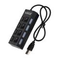 USB Hub 4 Port USB 2.0 Hub On/Off Switches + DC Power Adapter Cable For PC Laptop Multi HUB Splitter Port Portable Expander.