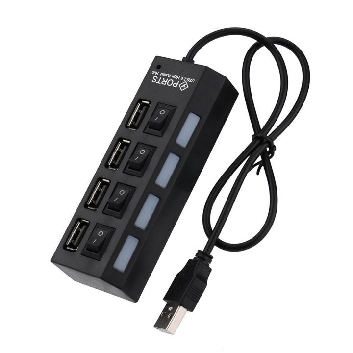 USB Hub 4 Port USB 2.0 Hub On/Off Switches + DC Power Adapter Cable For PC Laptop Multi HUB Splitter Port Portable Expander