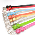 Women Laies Fashion Narrow Skinny Thin Patent Leather Bow Buckle Waist Belt MJD.