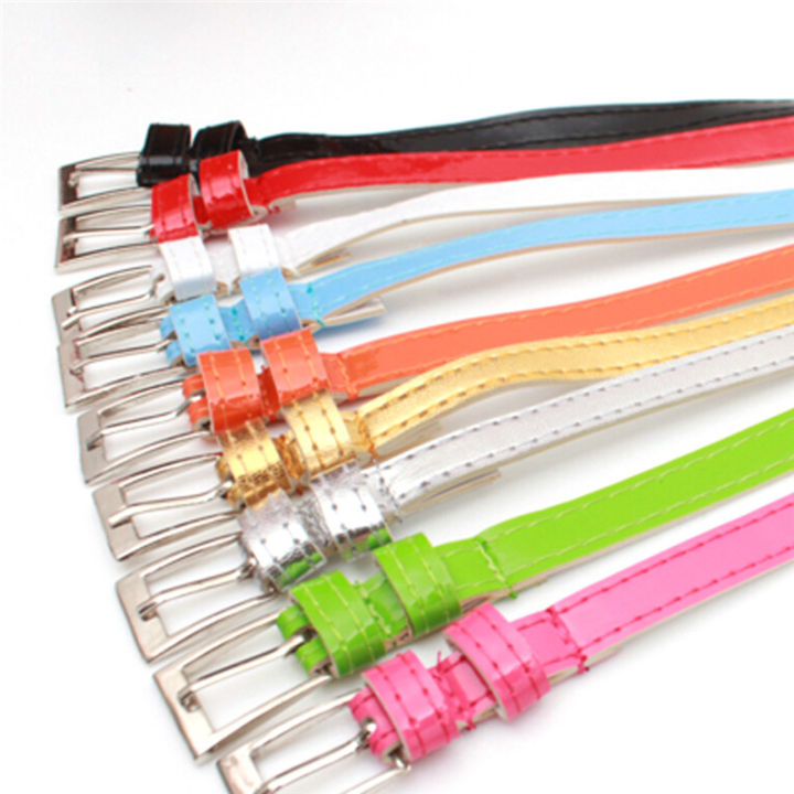 Women Laies Fashion Narrow Skinny Thin Patent Leather Bow Buckle Waist Belt MJD