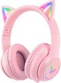 STN-28 Over Ear Music Headset Glowing Cat Ear Headphones Foldable Wireless BT5.0 Earphone with Mic AUX in TF Card MP3 Player Colorful LED Lights for PC Laptop Computer Mobile Phone.