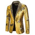 Luxury Gold Sequin Glitter Jacket Men Slim Fit Notched Lapel Blazer Jacket Mens Nightclub Stage Singers Blazers Costume Homme. 