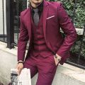 2022 Tailored Burgundy Purple Suit Men Groom Slim Fit 3 Piece Tuxedo Prom Wedding Suits Blazer Terno Masuclino Jacket+Pant+Vest. 